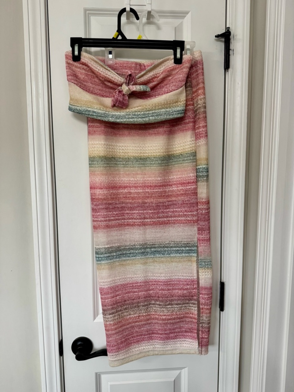 SHEIN Pink Multicolor Striped Knit Maxi Skirt with Tie Detail
